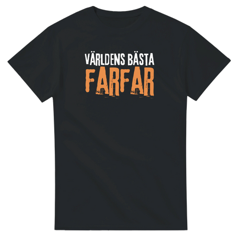 svart t-shirt med texten världens bästa farfar i vitt och orange