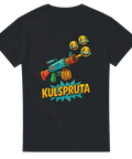 Svart t-shirt med tecknad vapenliknande emoji-kanon och texten "KulSpruta"