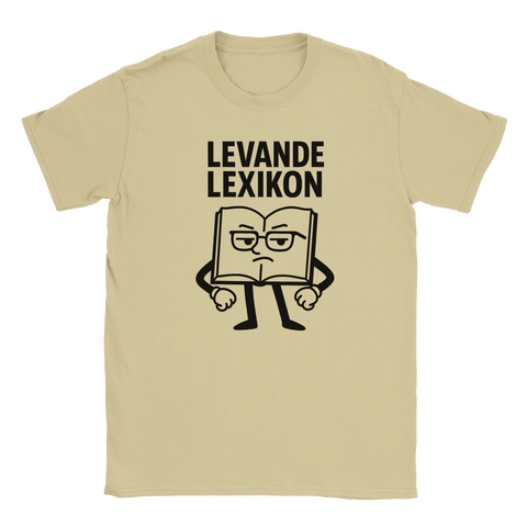 T-shirt med arg tecknad bok och texten "LEVANDE LEXIKON" ovanför