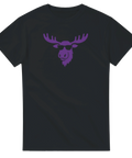 rolig grafisk t-shirt med lila älgmotiv, rockbandet purple moose logo