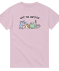 Love the Unloved t-shirt med gulliga djur och text – rosa