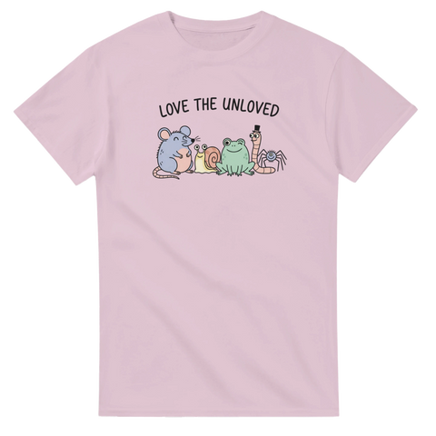 Love the Unloved t-shirt med gulliga djur och text – rosa