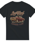 Svart t-shirt med lowrider-motiv och texten Low & Loud Cruiser Club, perfekt för raggare och lowrider-fans