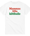 Mammas lilla köttbulle t-shirt med röd och grön text – vit