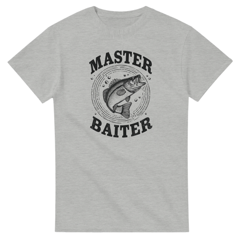 Master Baiter t-shirt med fiskmotiv och text – grå