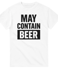 T-shirt med svart texten "MAY CONTAIN BEER" i blockstil