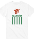 T-shirt med röd ko och gröna streck och texten Mellanmjölk