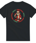 Svart t-shirt med retro ond tomte och texten Merry Christmas i rött och grönt