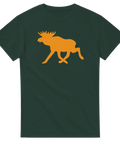 Mörkgrön t-shirt med orange älgsilhuett i grafisk design