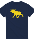 Marinblå t-shirt med gul älgsilhuett i grafisk design