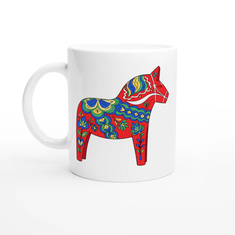 keramisk mugg med färgstark dalahäst