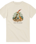 T-shirt med tecknade dinosaurier och texten Oh shit, the economy