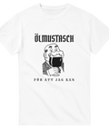 Rolig t-shirt med man som dricker öl och texten ölmustasch för att jag kan