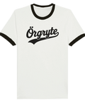 Ringer t-shirt med svart text "Örgryte" i retrostil på vit bakgrund