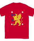 T-shirt med Östergötlands landskapsvapen – bevingat gult lejon på röd bakgrund