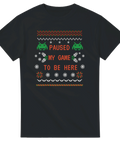 Svart jul-t-shirt med texten Paused my game to be here i retro gaming-stil