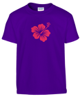 T-shirt för barn med rosa hibiskus på lila tyg
