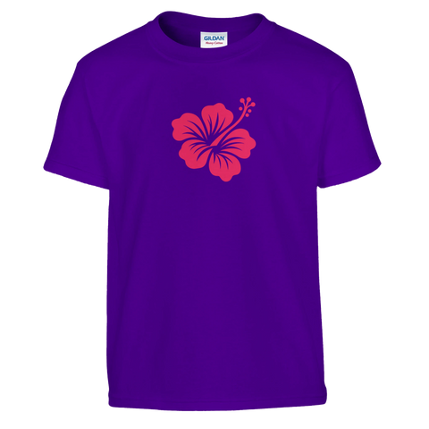 T-shirt för barn med rosa hibiskus på lila tyg