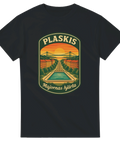 Svart t-shirt med retroinspirerad illustration av Plaskis – utomhusbassängen i Majorna, Göteborg, med texten “Majornas hjärta”