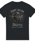 T-shirt med en ruffig utter i fiskarhatt och jacka med texten "Port Scum – Shirty – Smuggler’s Brigade".