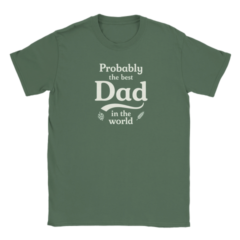 Grön t-shirt med vit text "Probably the best Dad in the world" - Carlsberg Parodi