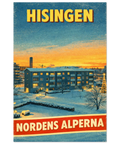 Ironisk poster med texten “Hisingen – Nordens Alperna” i retro affischstil
