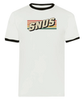 Retro ringer t-shirt med vintage tryck och texten SNUS