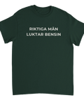 Riktiga män luktar bensin t-shirt med roligt tryck för raggare och bilintresserade