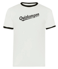 Vit ringer t-shirt med svart Quizkungen-text i retrostil