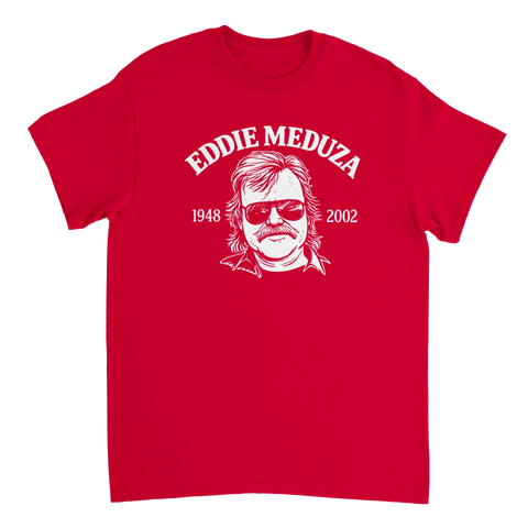 Röd t-shirt med Eddie Meduza Sveriges kungen av rock