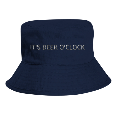 rolig ekologisk bucket hat med texten it’s beer o’clock
