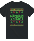 Rolig T-shirt med julmotiv och texten ”Godmorgon Yxskaft”.