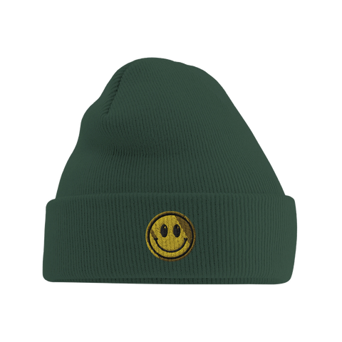 rolig mössa med broderad smiley patch i stilren design