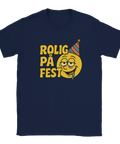 Rolig t-shirt med texten "Rolig på fest" och en leende emoji med partyhatt