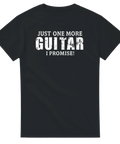 Svart t-shirt med vit text Just One More Guitar I Promise i rockig stil