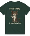 Mörkgrön t-shirt med sur katt och texten “Everything is purrfectly fine”