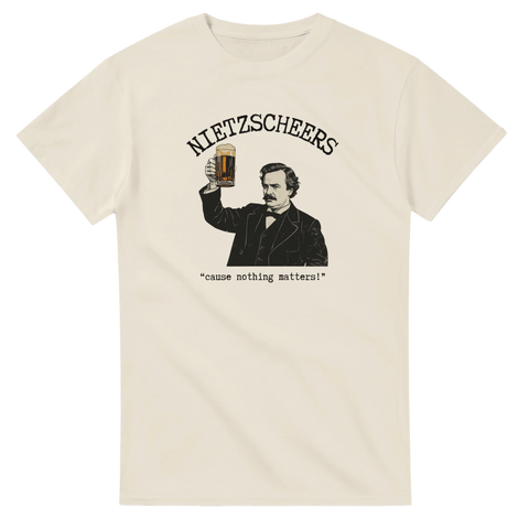 Rolig t-shirt med filosofisk ölhumor och Nietzche