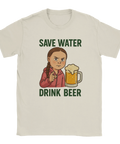 T-shirt med Greta-parodi och texten "Save Water Drink Beer", naturfärgad