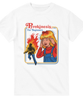 Vit t-shirt med retroillustration och texten "Pyrokinesis for Beginners"