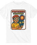 Vit humor-t-shirt med retrodesign och texten "Pyrotechnics For Beginners" – perfekt för nyår, fyrverkeriälskare och skojfriska presentköpare