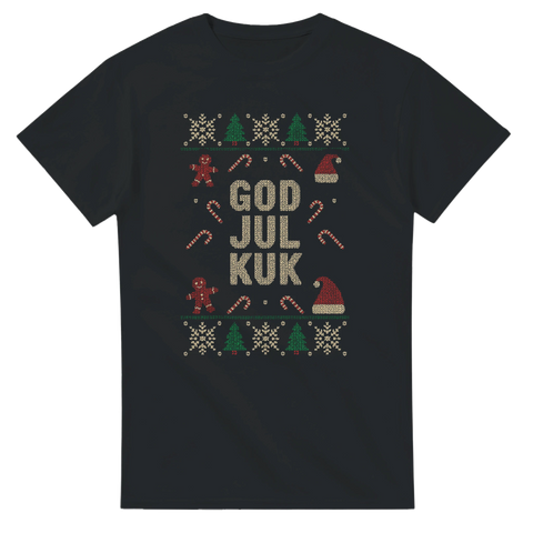 Rolig jul-tshirt med fräckt motiv och texten God Jul Kuk