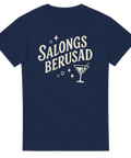 Blå t-shirt med texten "Salongsberusad" och martiniglas