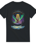 T-shirt med tomte som blir uppstrålad av UFO under norrsken