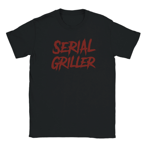 Svart T-shirt Classic med röd text "Serial Griller" – humoristiskt motiv för grillentusiast
