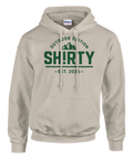 Shirtys egen outdoor hoodie med grön enkel logo. 