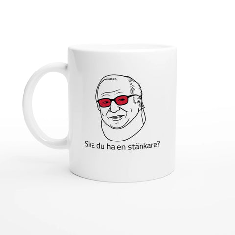 Mugg med grannen i Beck och texten Ska du ha en stänkare?