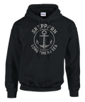 Svart hoodie med ankare och texten Skepparn Long Time No Sea