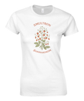 Botanisk illustration av smultronplanta med röda bär – vit t-shirt dam