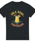 T-shirt med drinkglas och texten "Sola, bada, Piña colada"