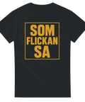 Rolig T-shirt med gul texten "Som flickan sa" i retrostil